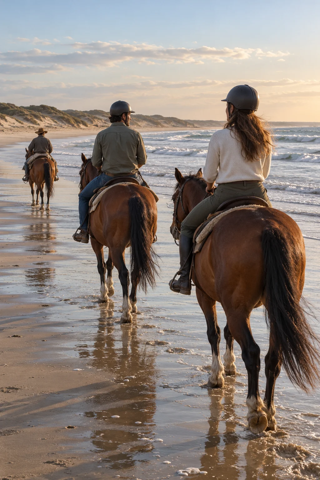 Viajeros en una cabalgata por la playa